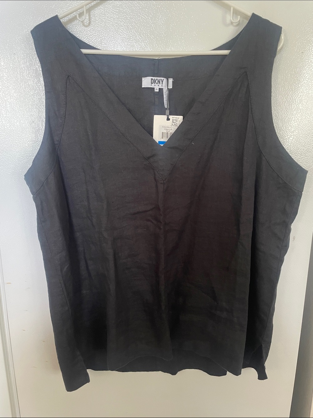 DKNY XL 100% Linen NWT Black‎ Sleeveless V-Neck Coastal Grandma Everyday Blouse